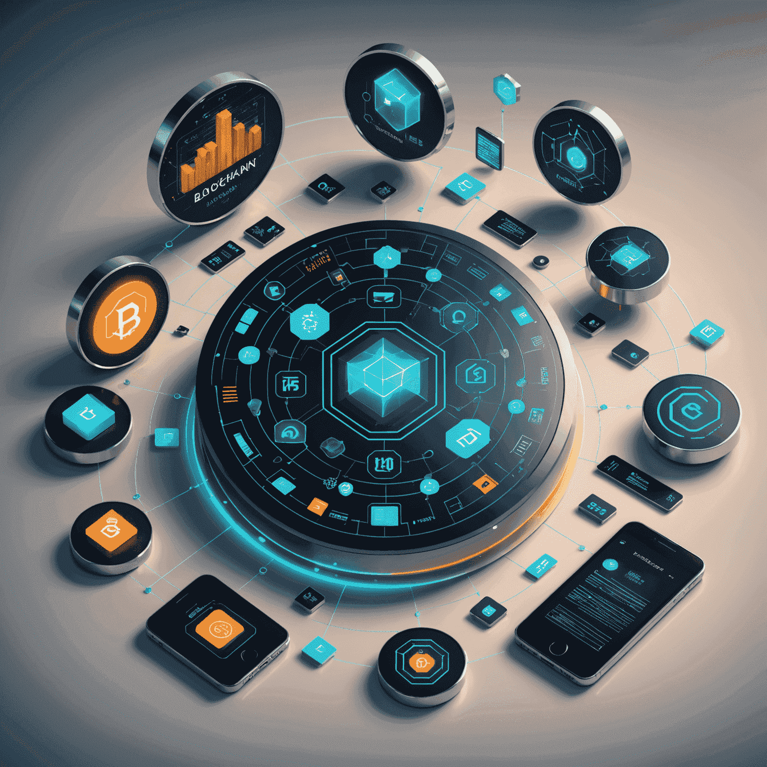 A futuristic image showing various financial technology icons and graphs, representing the latest tech trends in finance. The image includes visual representations of blockchain, AI, and mobile banking.