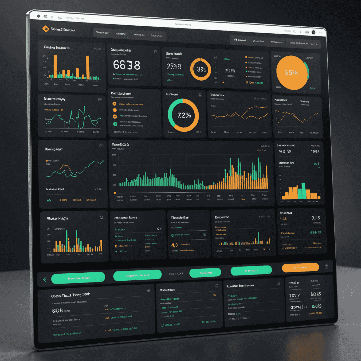 A futuristic dashboard showing various investment strategies, charts, and AI-powered recommendations