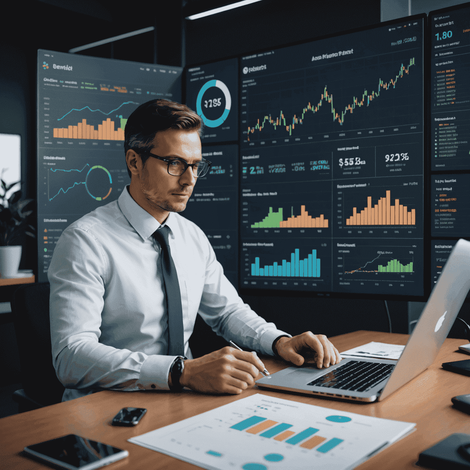 Visual representation of AI analyzing financial data and creating optimized investment portfolios