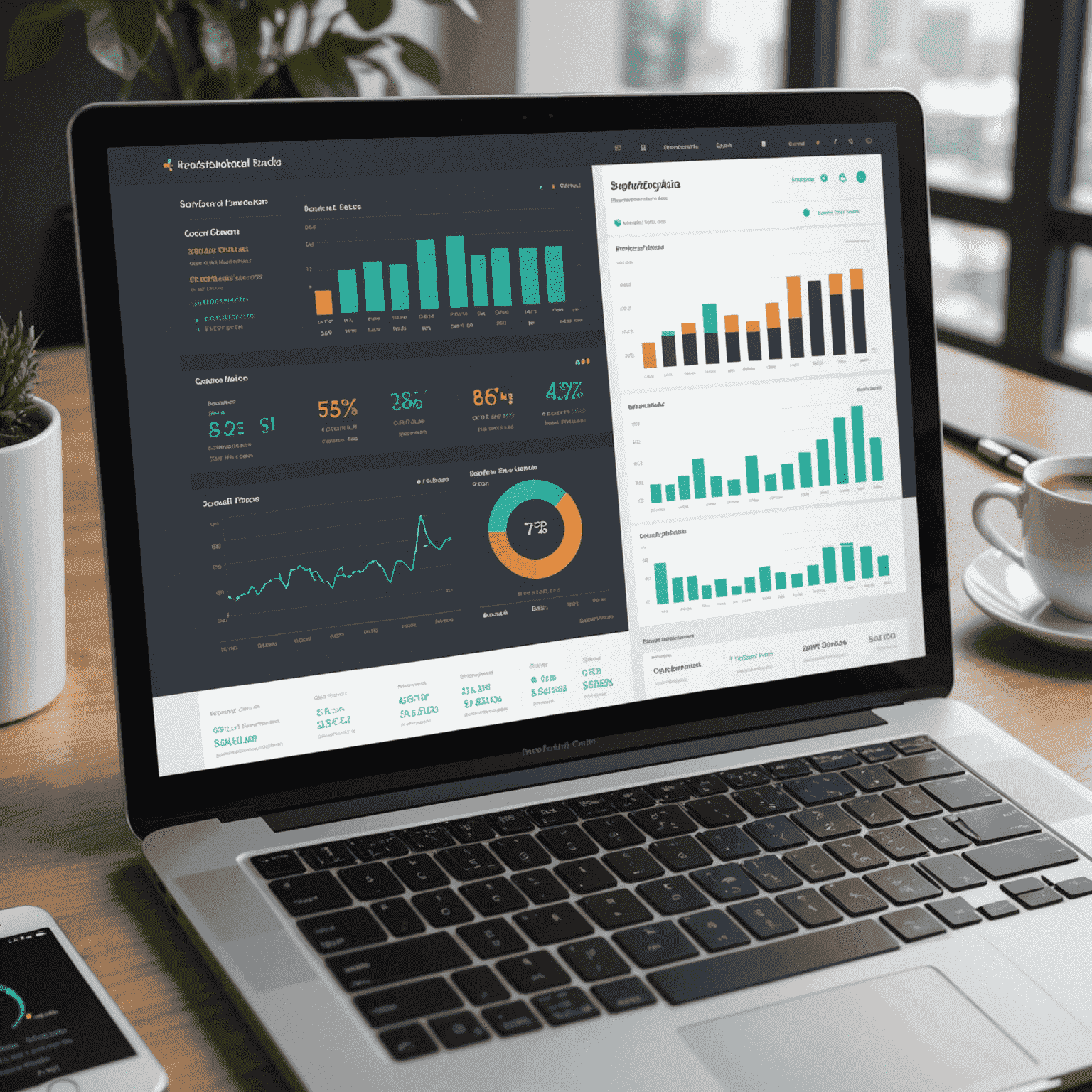 A sophisticated dashboard interface showing various portfolio metrics, including asset allocation charts, performance graphs, and risk analysis tools. The design is clean and modern, with a color scheme matching the website's style guide.