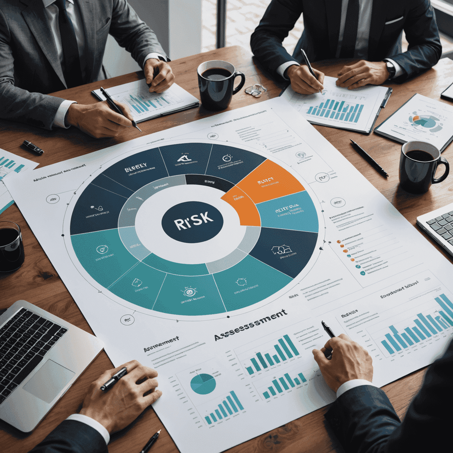Visual representation of risk assessment process, showing data points, graphs, and machine learning algorithms analyzing investment opportunities